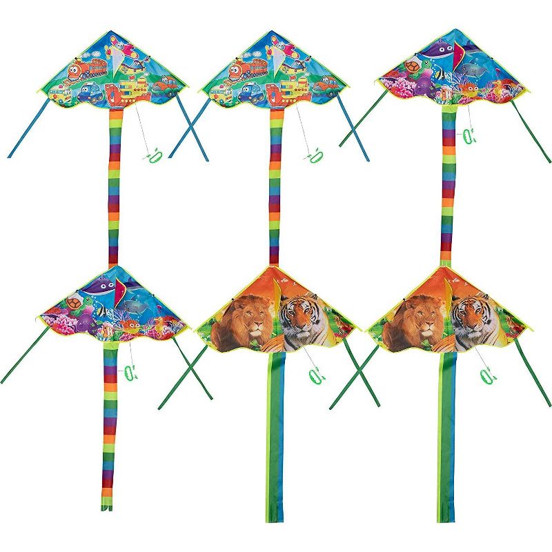Juvale 6 Pack Kites Easy to Fly with Tail for Family and Kids, 3 Designs (36 x 19.5 in)