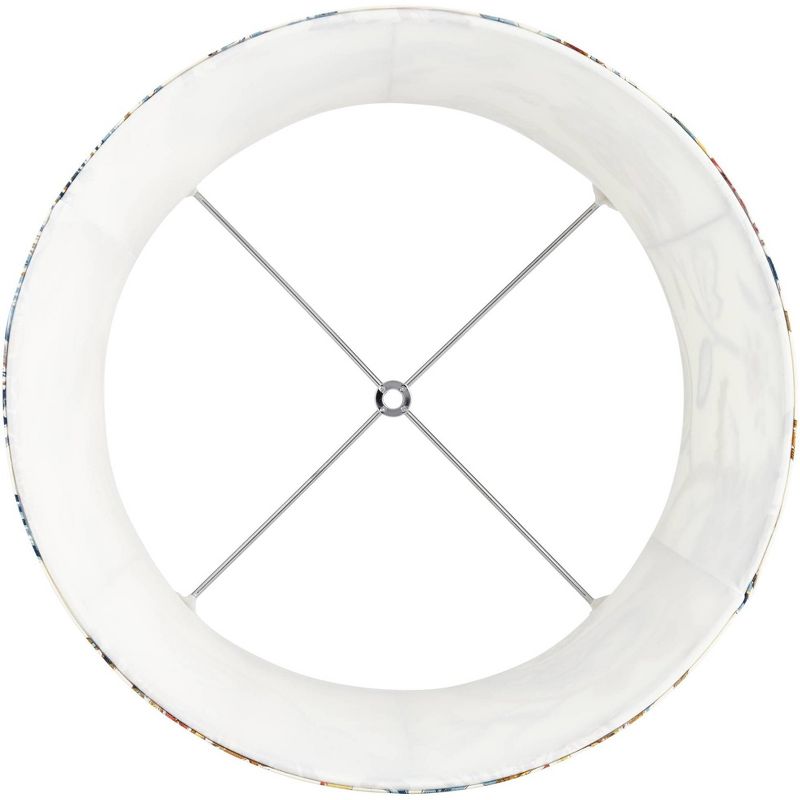 Springcrest White with Paisley Print Medium Drum Lamp Shade 14" Top x 16" Bottom x 11.5" High (Spider) Replacement with Harp and Finial