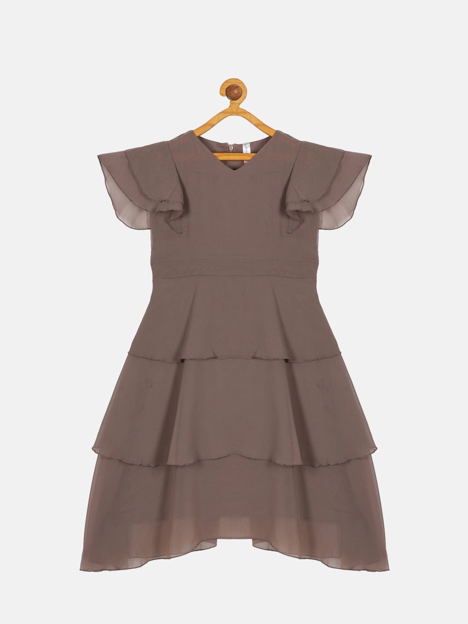 Kiddopanti Kids Brown Solid Dress