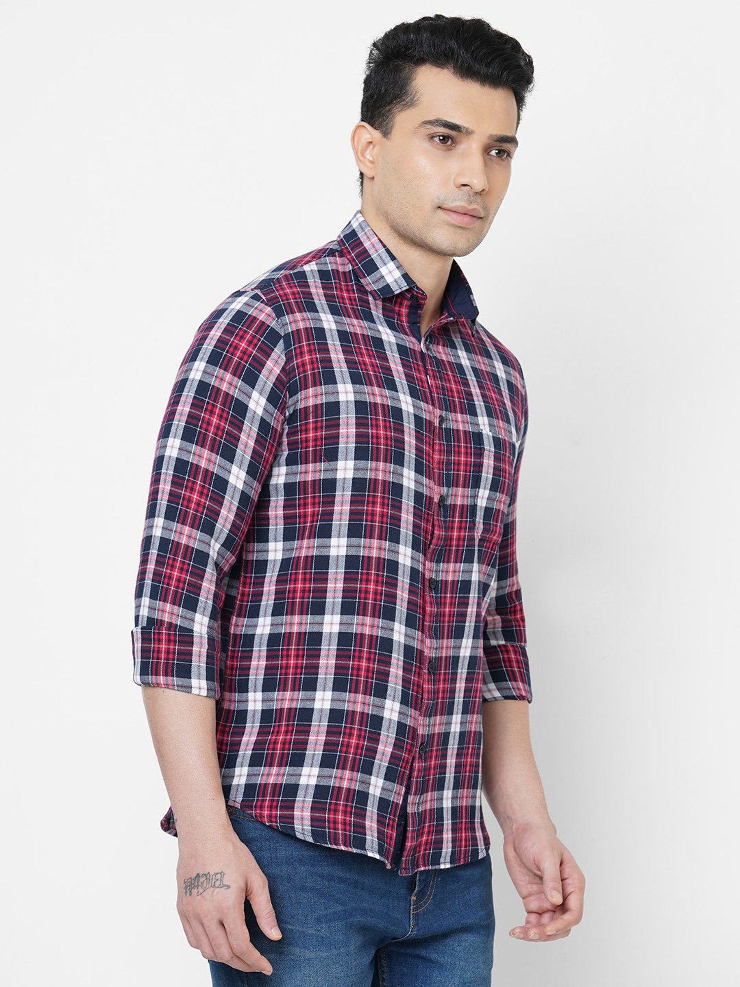 SOLEMIO Multicolor Slim Fit Check Cotton Shirt