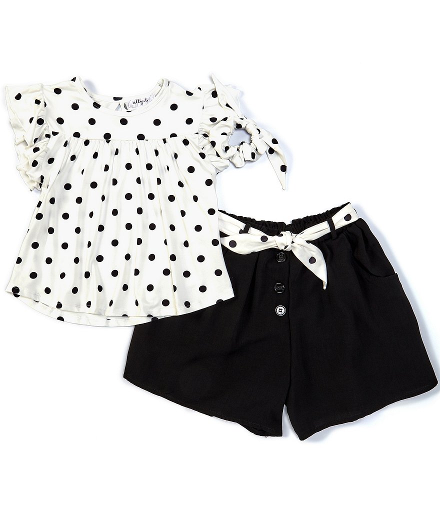 Ally B Big Girls 7-16 Flutter-Sleeve Dotted Top & Shorts Set