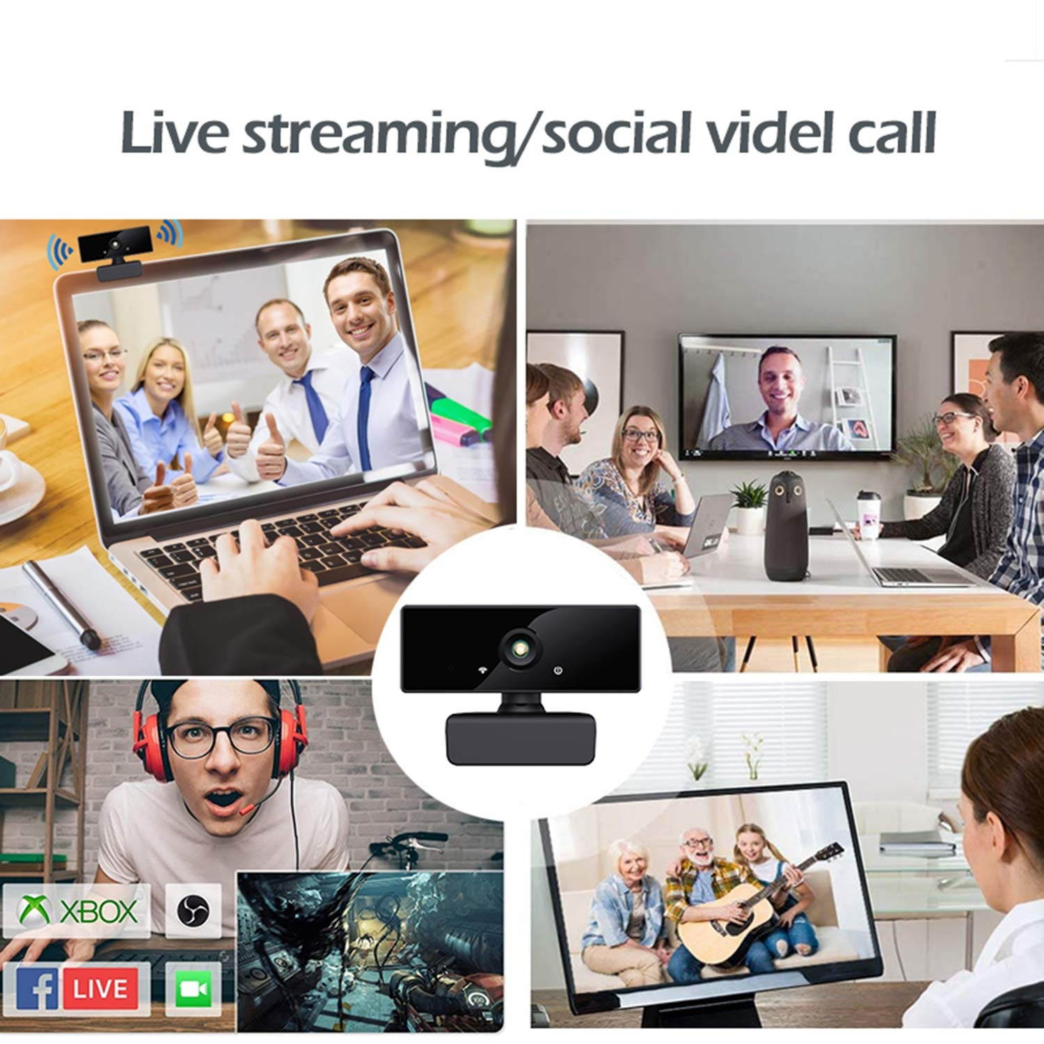 1080P Webcam, NP HD PC Webcam USB Mini Computer Camera Built-in Microphone, Flexible Rotatable Clip, for Laptops, Desktop and Gaming, Black