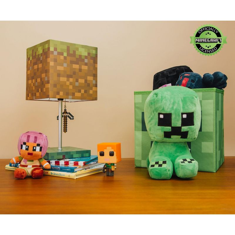 Robe Factory LLC Minecraft Grass Block Desk Lamp With Pickaxe 3D Puller | 14 Inches Tall