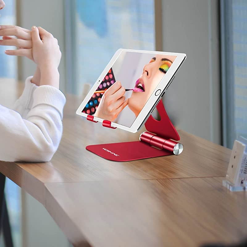 Adjustable Cell Phone Stand, Cell Phone Holder Compatible for iPhone&iPad Desktop Phone Tablet Stand with Anti-Slip Base & Convenient Charging Port Universal Stand for All Smartphones & Tablets