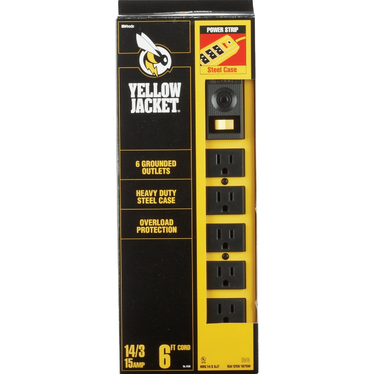 Yellow Jacket 6-Outlet Yellow Metal Power Strip with 6 Ft. Cord 5139N