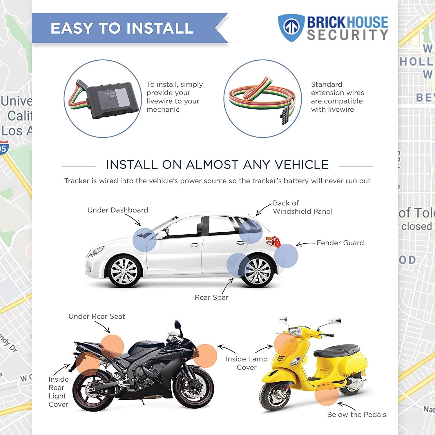 Brickhouse Security 4G LTE Livewire 4 Vehicle GPS Tracking Device For Cars, Trucks, Teens, Fleets, With No Batteries Required - SUBSCRIPTION REQUIRED