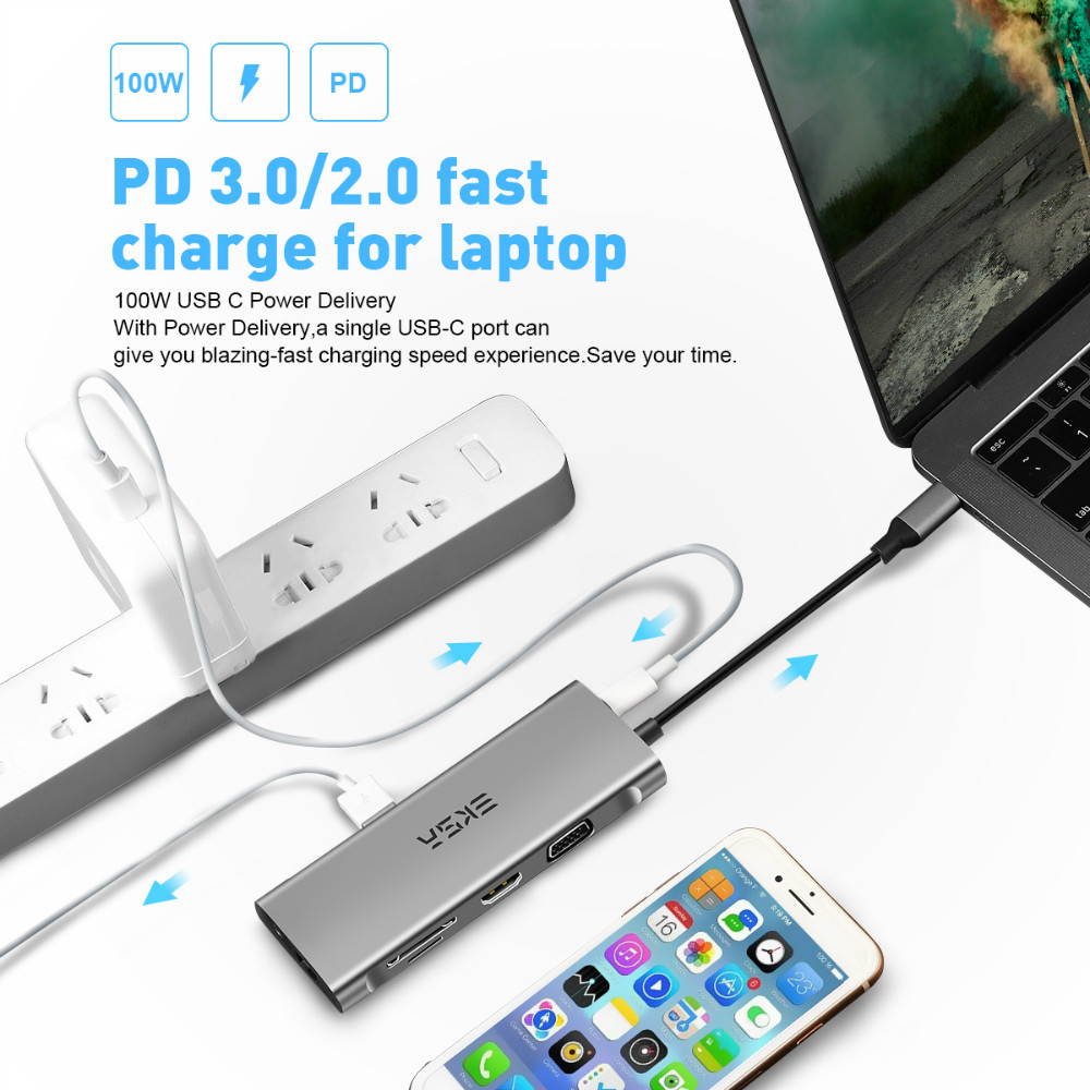 USB C Hub, 11 in 1 USB C to HDMI Adapter with 1000M Ethernet, 4K HDMI, 1080P VGA,Power Delivery PD Charging Port, 3 USB 3.0 Ports Adapter Compatible for MacBook Pro, ChromeBook, XPS, and USB C Devices