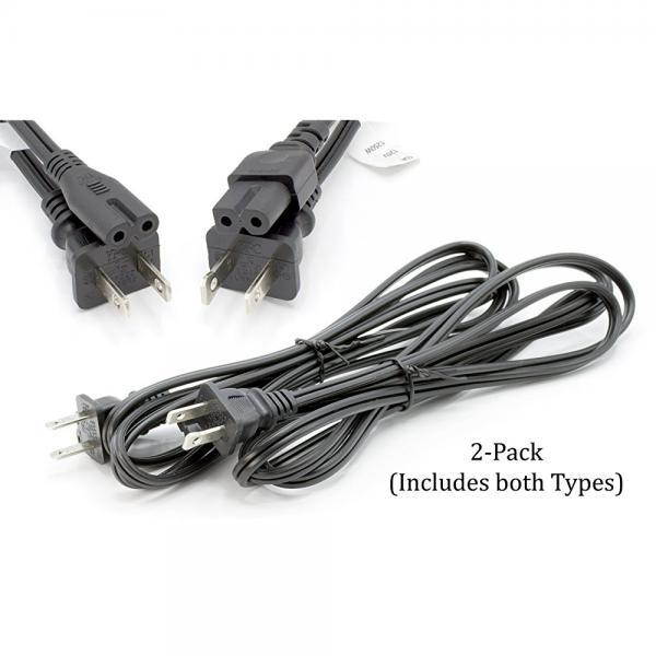 Premium 2 Slot Power Cord Super-Duty Two Pack Contains Both Polarized (Squared End) and Non-Polarized (Figure 8 End) Power Cable (NEMA 1-15P to C7 C8) UL Listed - 18 AWG, 10 Amps, 125 Volts (6 Foot)