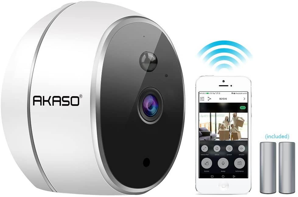 AKASO WiFi Security Camera, HD 720P Rechargeable Wireless IP Camera,Two-Way Audio,Night Vision,PIR Motion Detection, Indoor/Office/Home Surveillance/Baby Monitor, Powered by Batteries (Hawkeye 1)