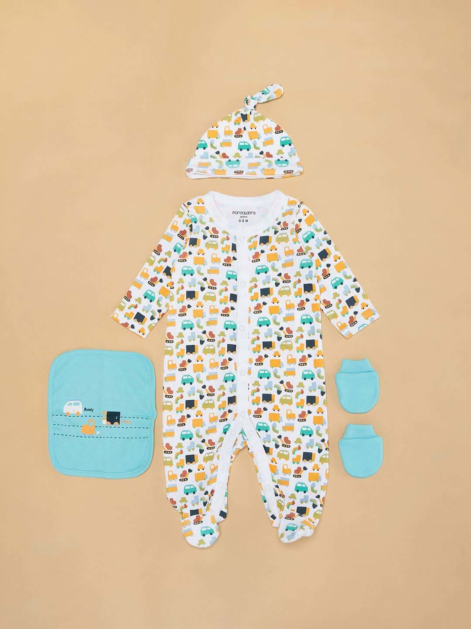 Pantaloons Baby Boys Blue & White Cotton Printed Full Sleeves Clothing Sets