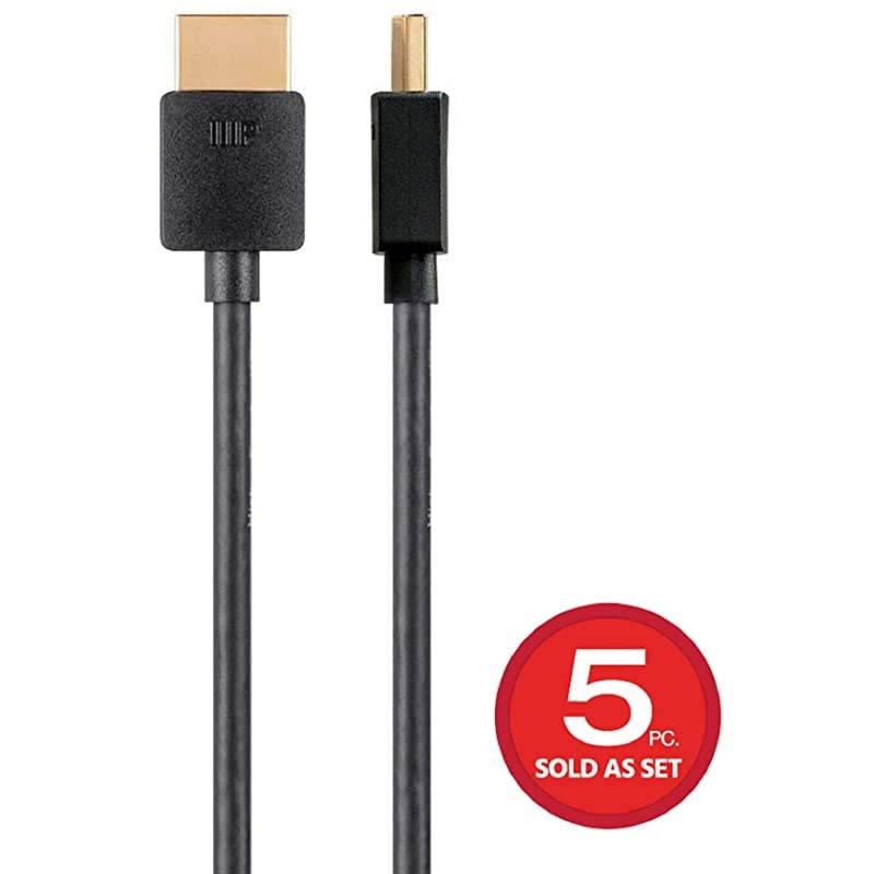 High Speed HDMI Cable 5 Pack 6 Feet Black | Certified Premium 4K60Hz HDR 18Gbps 34AWG YUV 444 Ultra Slim Series