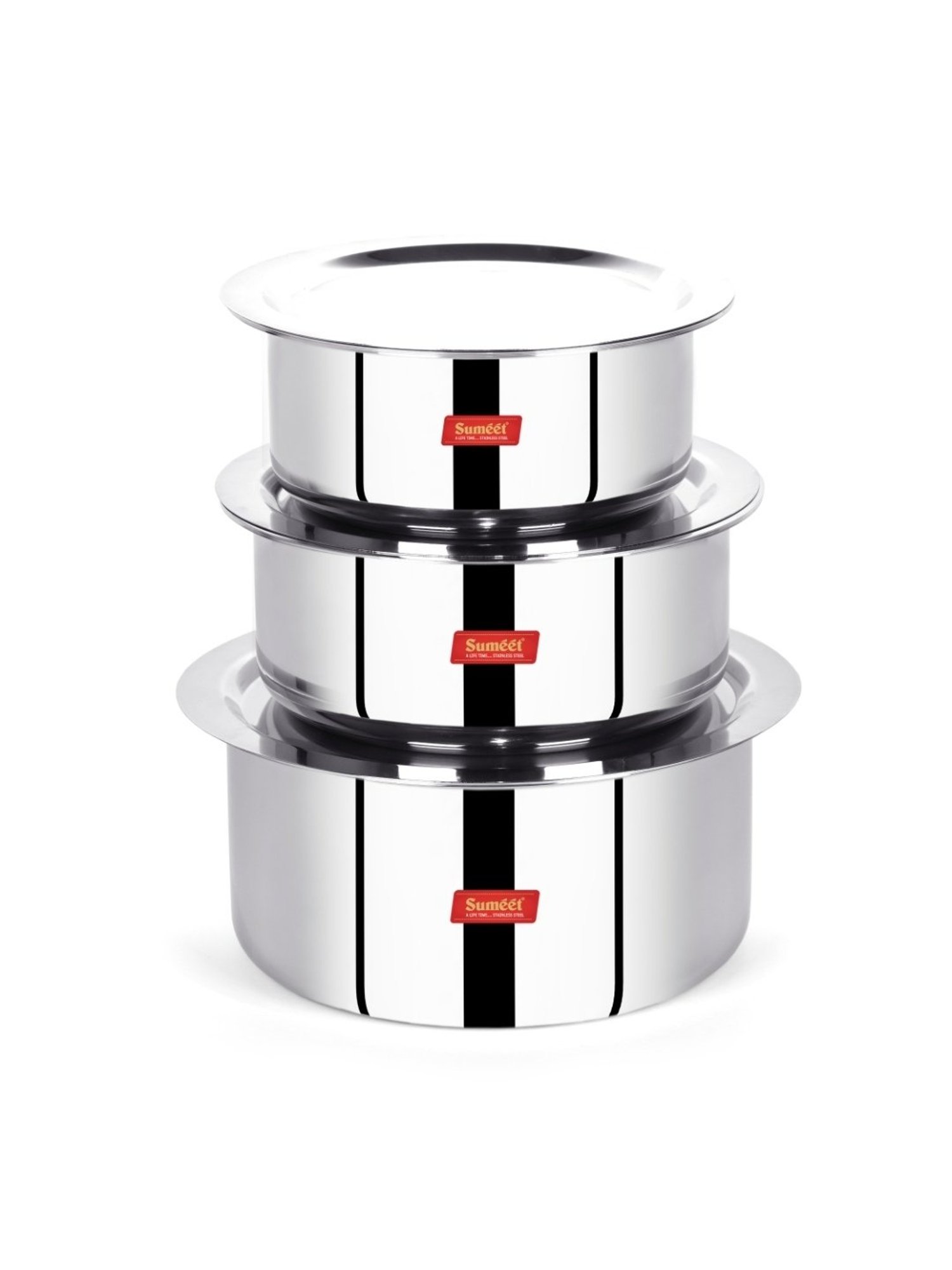 Sumeet Cook Smart TriPly SAS Tope Set of 3Pc with Lid- (2Ltr, 18Cm), (3Ltr, 20Cm), (4Ltr, 22Cm)
