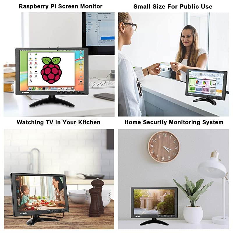 101 inch Security Surveillance Monitor with Remote Control IPS 1024x600 Resolution Video Display with HDMI Input Builtin Dual Speakers for CCTV Raspberry Pi PC HDMI VGA BNC AV