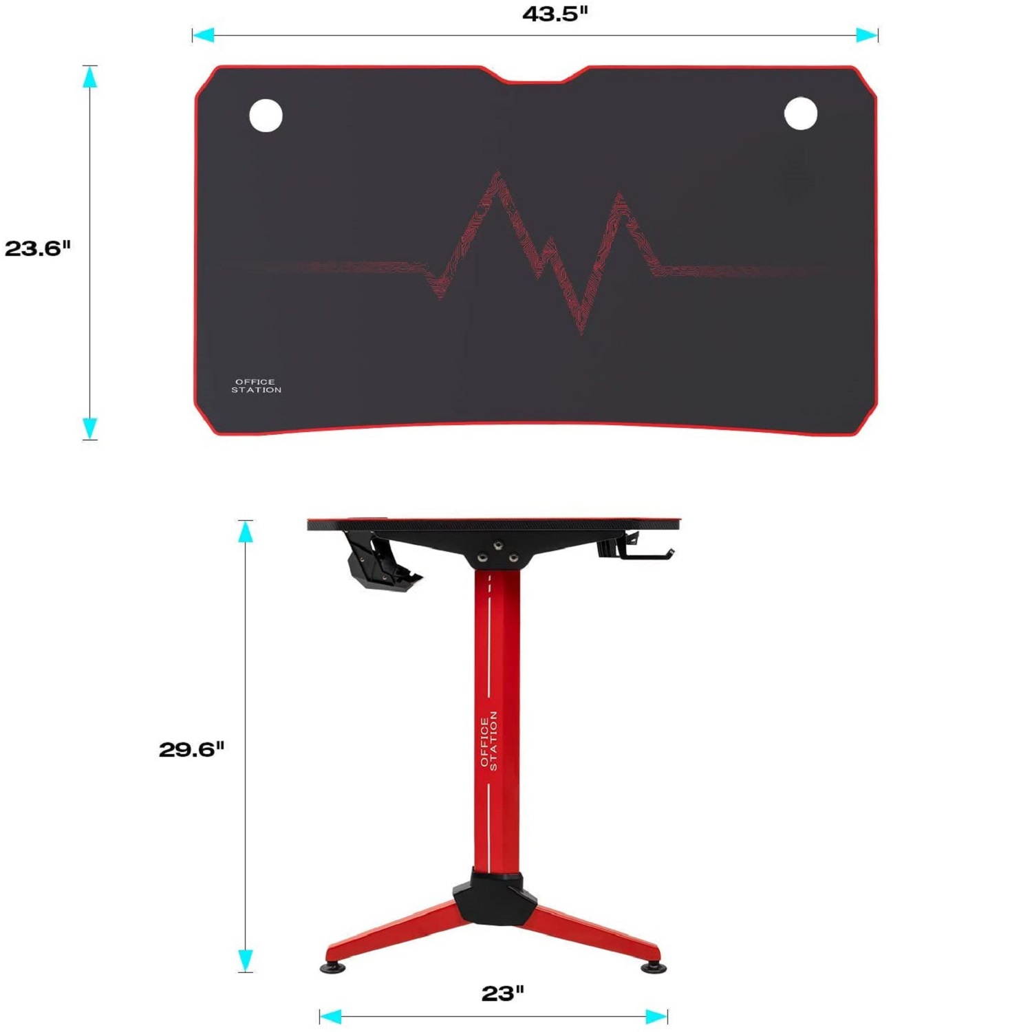 Furmax 43 Inch Gaming Desk Racing Style PC Computer Desk Y-shaped Home Office with Desk Large Carbon Fiber Desktop, Cup Holder, Headphone Hook, Full Mouse Pad, and Gaming Handle Rack (Black)