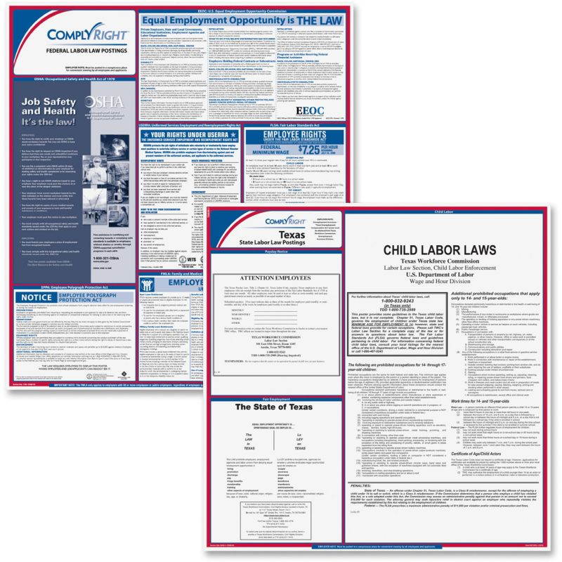 ComplyRight Fed/State Texas Compliance Labor Law Poster Kit, Laminated, 24" x 24" - 1 set per pack