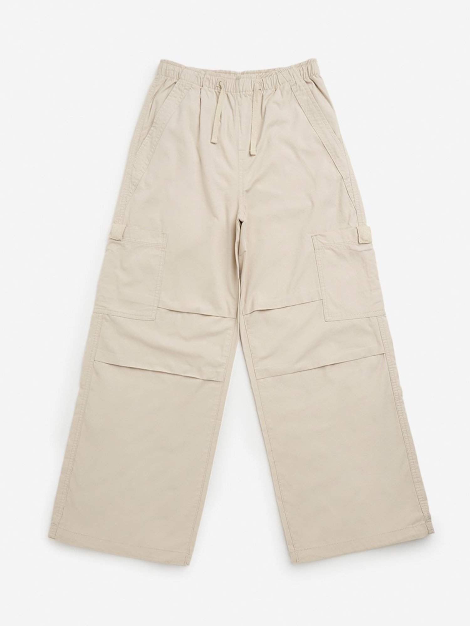 Y&F Kids by Westside Beige Mid-Rise Cotton Parachute Pants