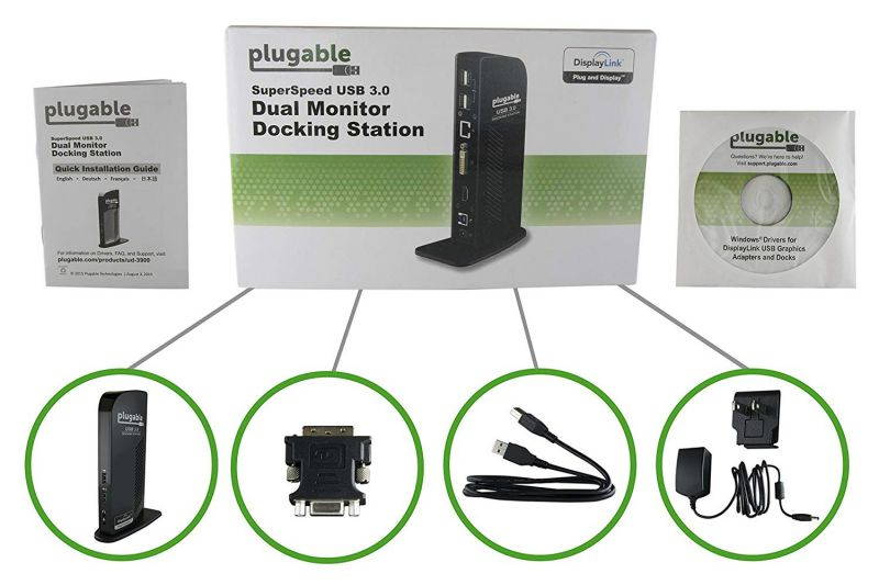 Plugable USB 3.0 Universal Laptop Docking Station Dual Monitor for Windows and Mac (Dual Video: HDMI and DVI/VGA/HDMI, Gigabit Ethernet, Audio, 6 USB Ports)