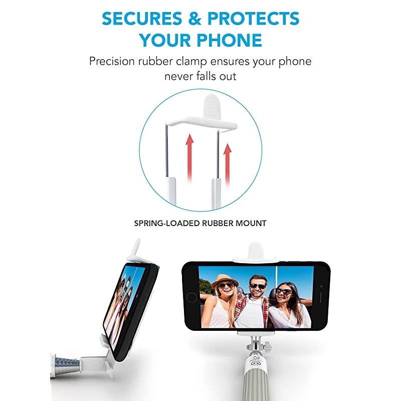 Bluetooth Selfie Stick for iPhone X XR XS 11 10 X 8 7 6 5, Samsung Galaxy S10 S9 S8 S7 S6 S5 & Most Androids - Takes Perfect HD Photos in Seconds - No Apps, No Downloads, No Hassle