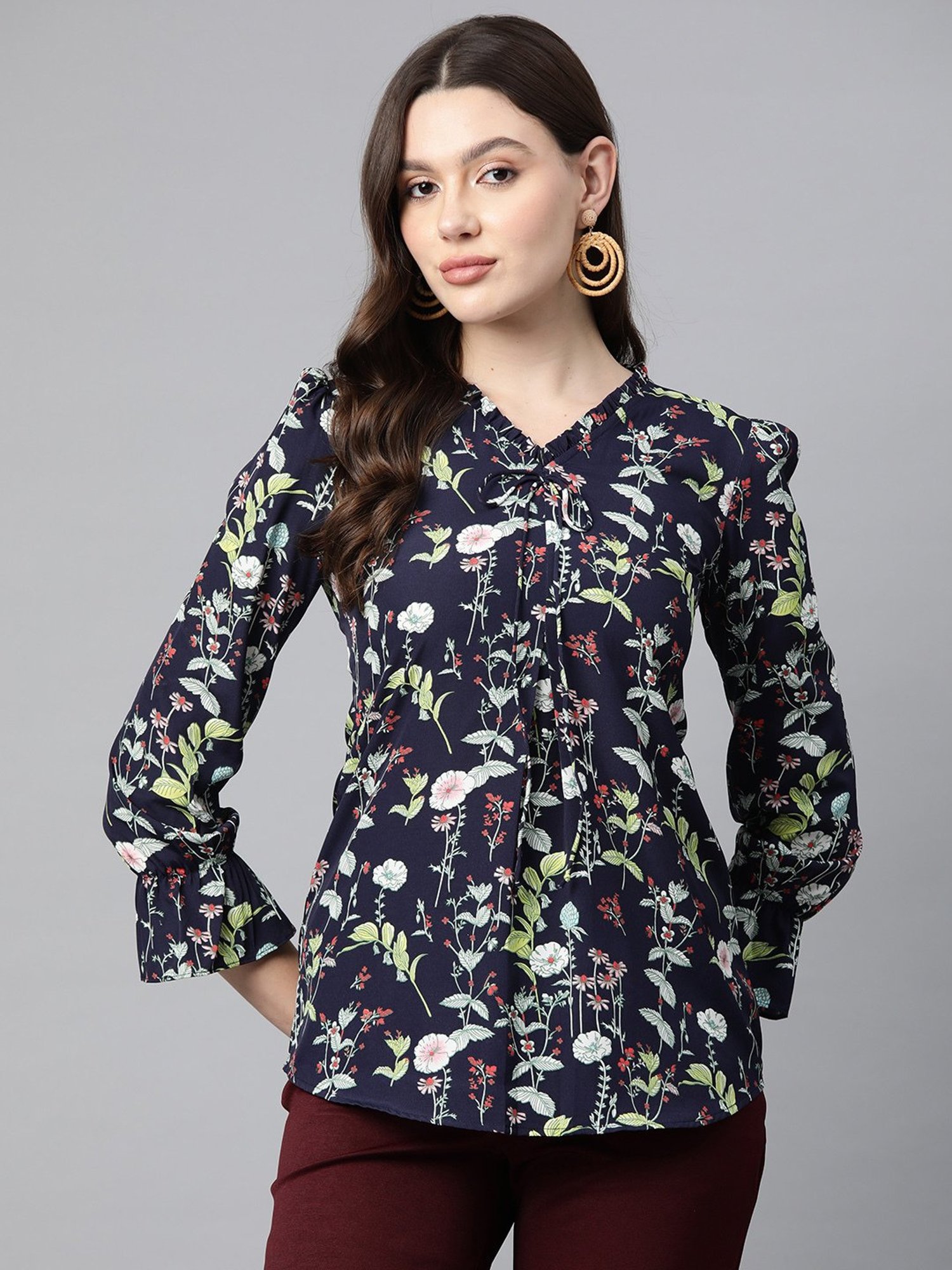 Cottinfab Blue Floral Print Top