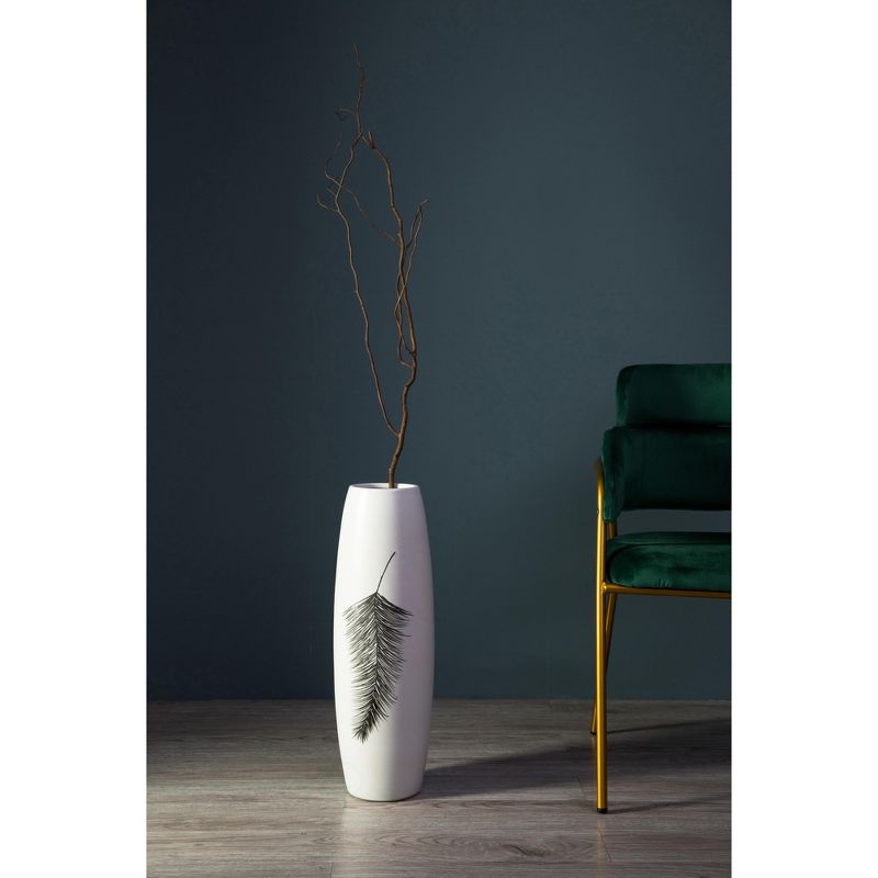 Uniquewise 24" White Contemporary Hand Painted Ceramic Handmade Floor Vase with Feather Design