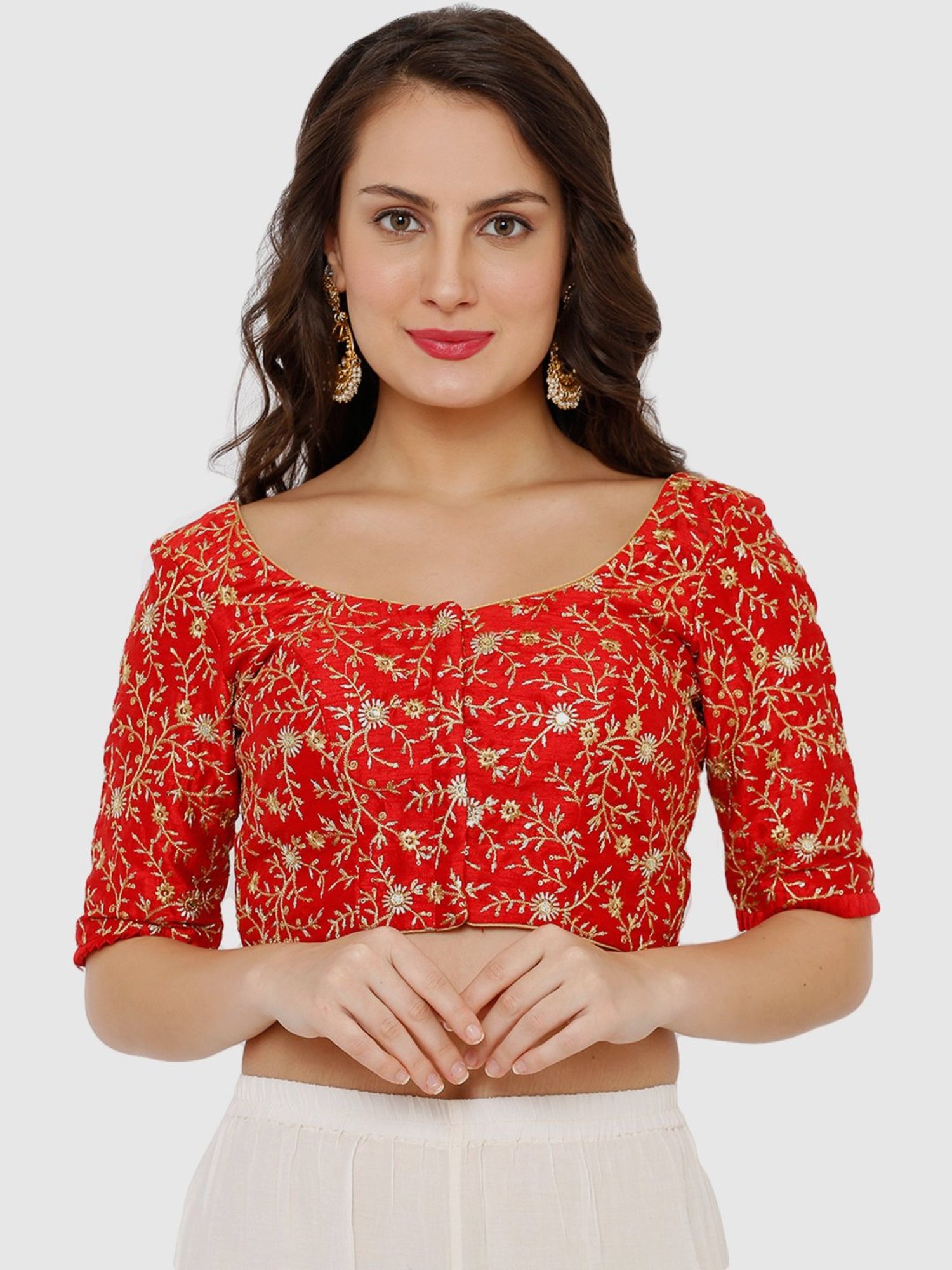 Salwar Studio Red Embroidered Readymade Blouse