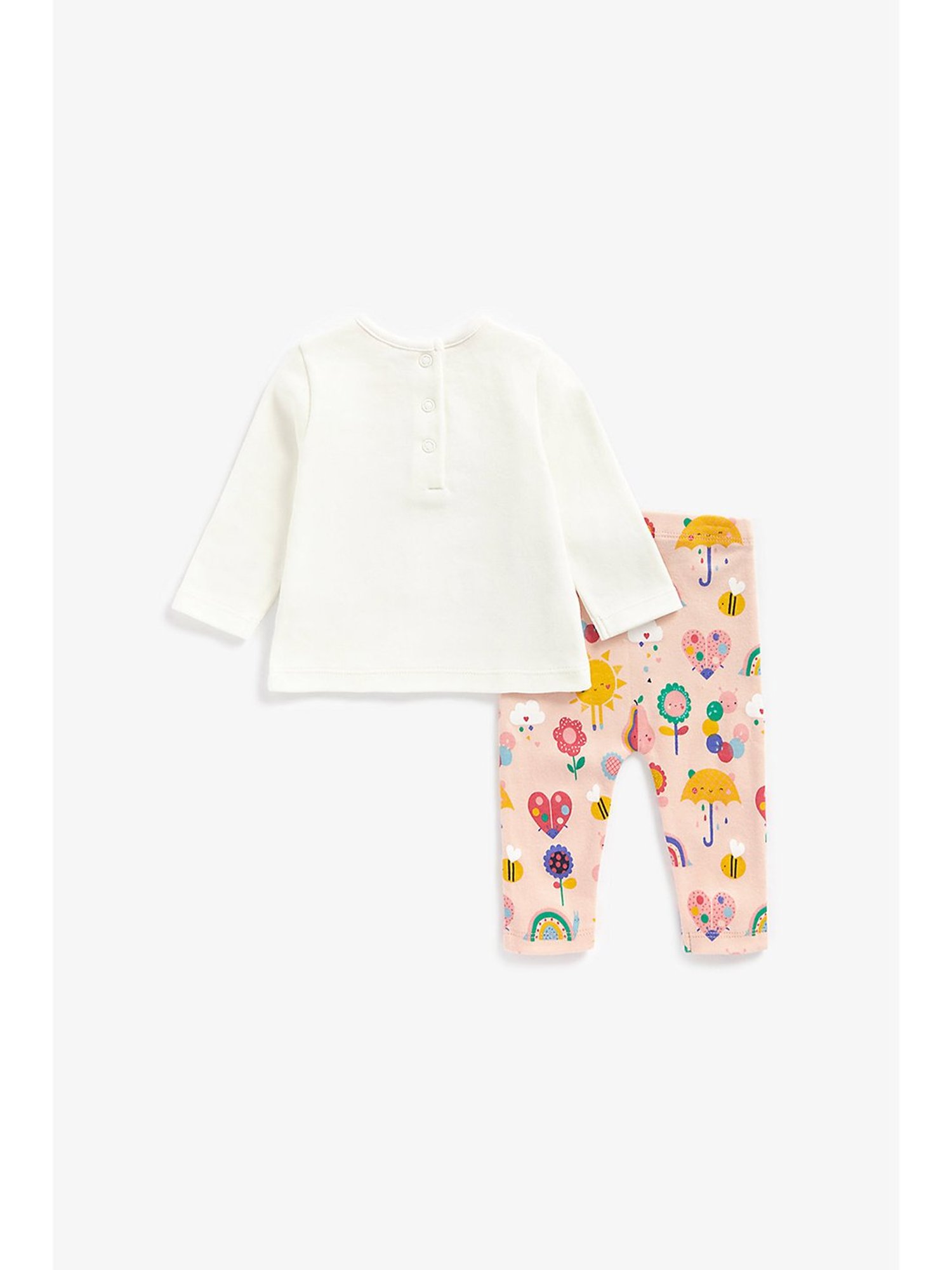 Mothercare Kids White & Peach Embroidered Full Sleeves Top with Leggings
