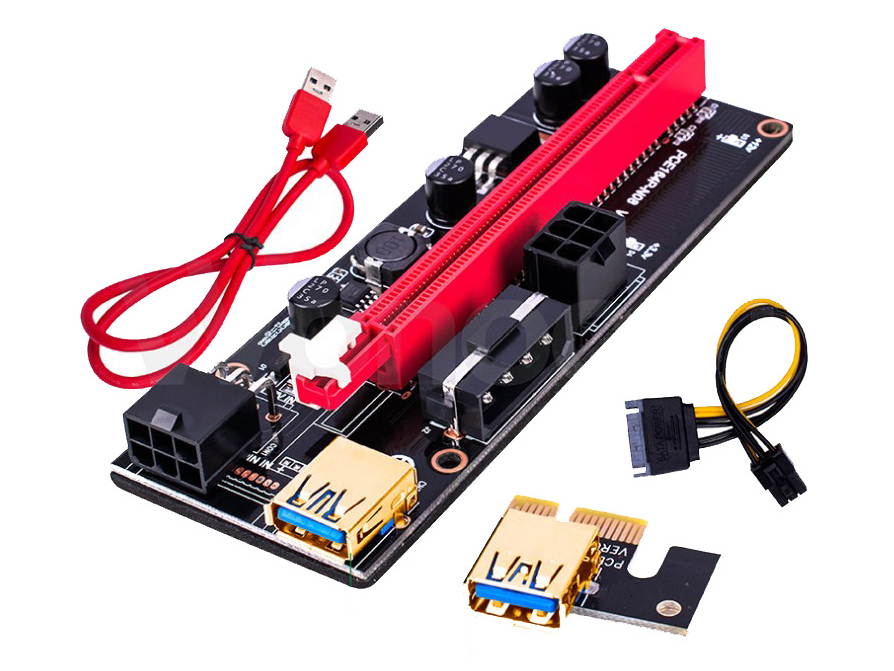 Mining Dedicated Graphics Card Extension Cable Adapter with SATA Cable X1 to X16 PCIe Riser Cable 60cm USB 3.0 Cable,PCI Express X1 to X16 GPU Mining Card, SATA,6Pin and Molex 3 Power Options-2pcs/Lot