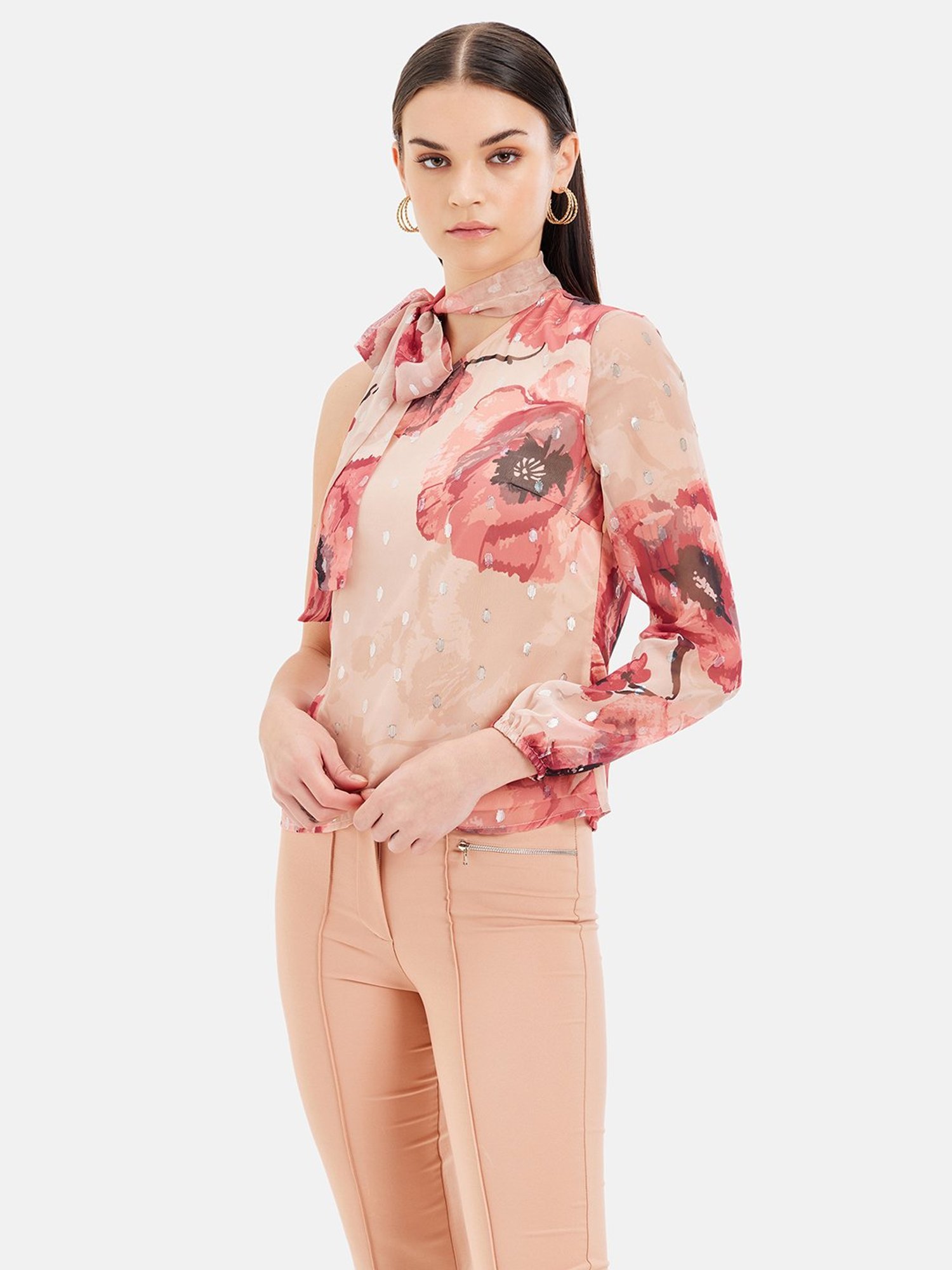 Kazo Red & Peach Floral Print Top