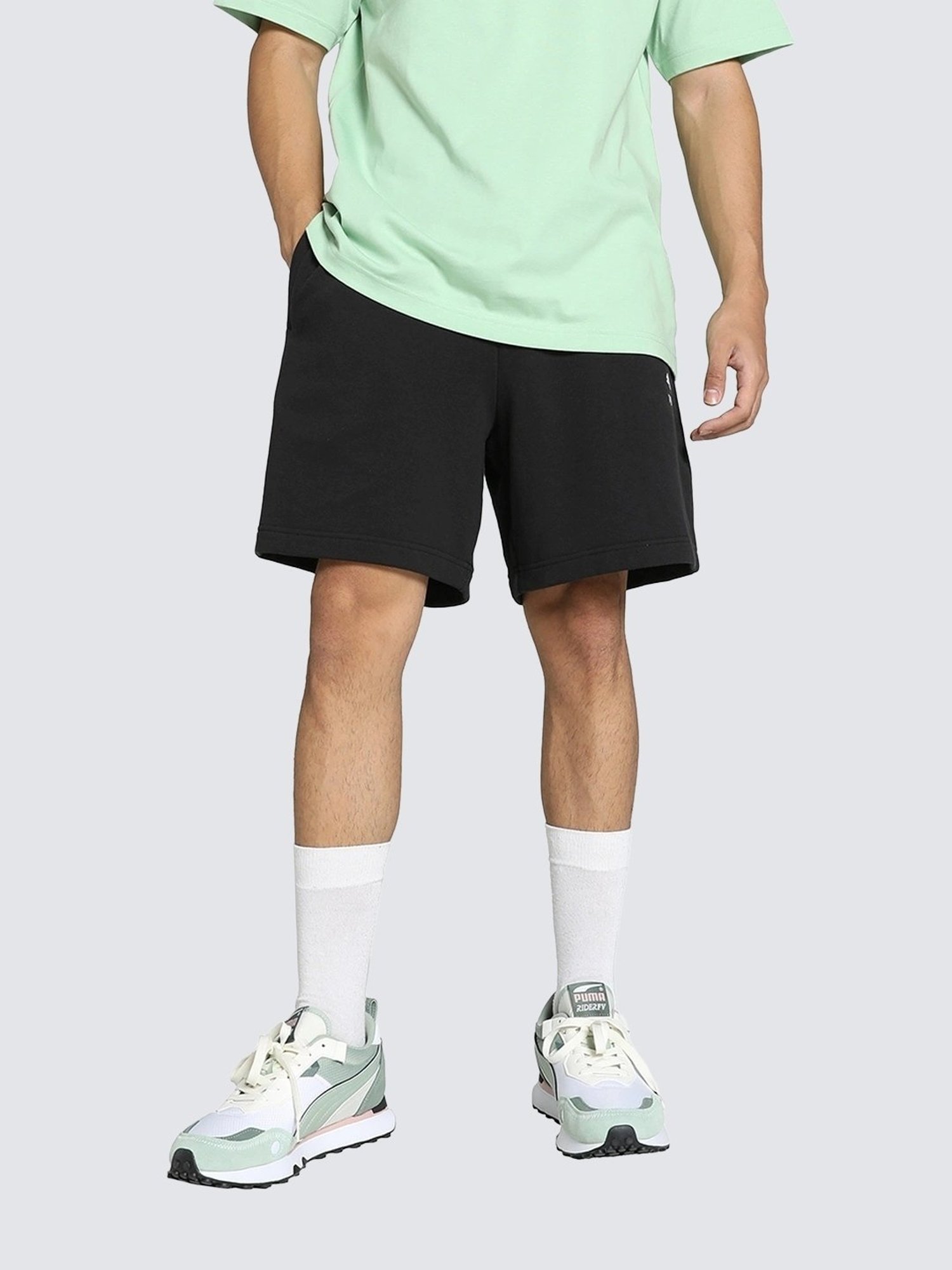 Puma Better Classics Black Cotton Relaxed Fit Logo Printed Sports Shorts