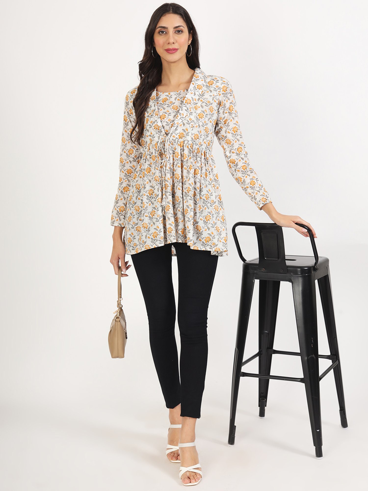 Divena Off White Cotton Floral Print Top