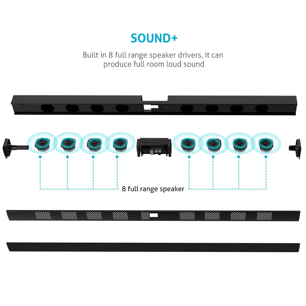 TV Sound Bar, Meidong Sound Bars for TV Bluetooth Audio Speakers, Wired & Wireless 43 Inch TV Sound Bar with Optical Cable/RCA/AUX/Coax/Remote Control, Home Theater System