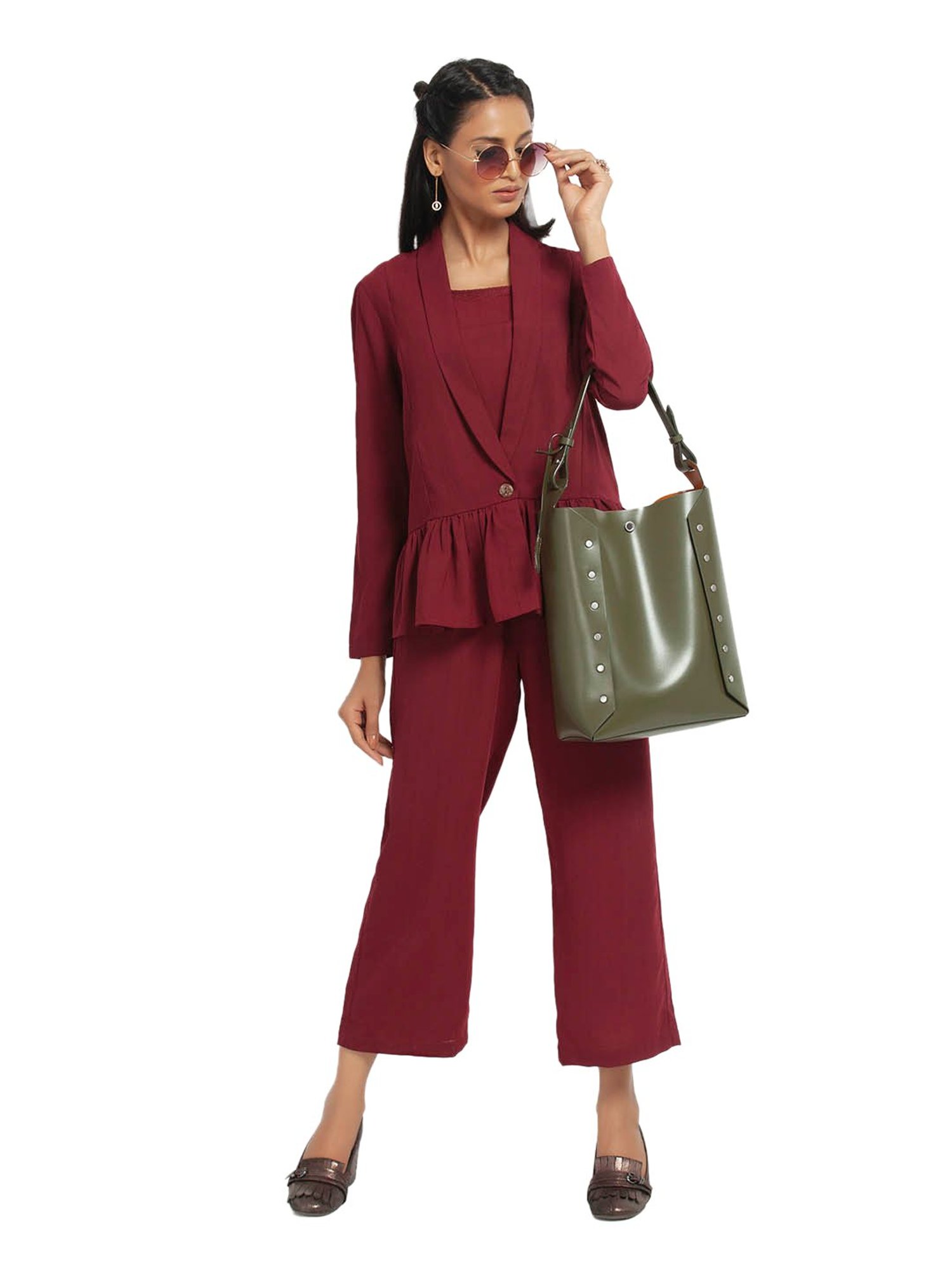 Office & You Maroon Full Sleeves Jacket With Gathers