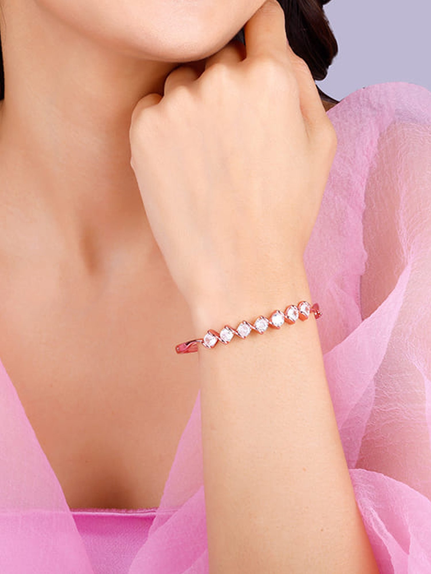 GIVA 925 Silver Rose Gold Zircon Order of Opulence Bangle Bracelet for Women & Girls