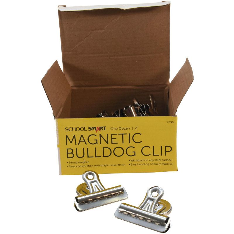 School Smart Magnetic Clips, 2 Inches, Nickel Plated, pk of 12