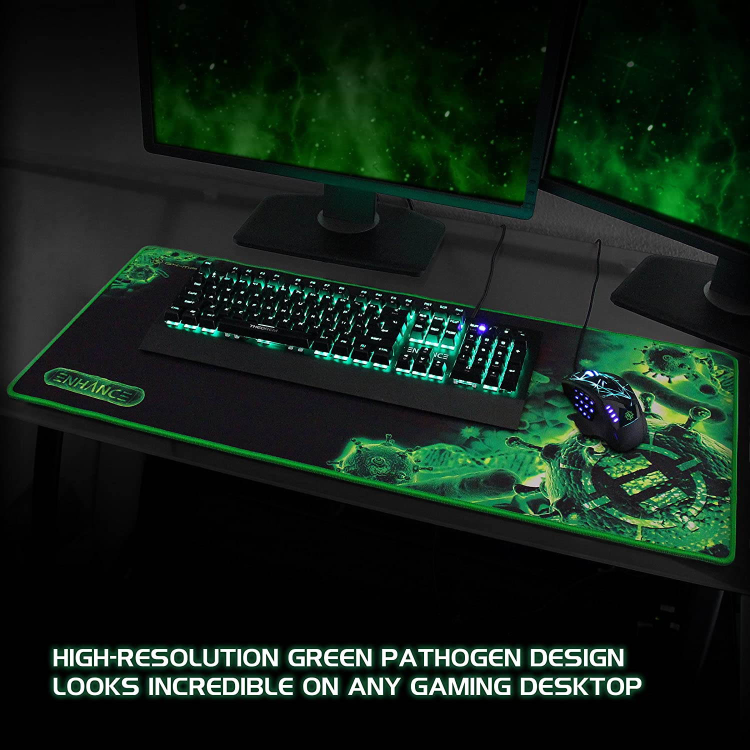 ENHANCE Extended Large Gaming Mouse Pad - XL Mouse Mat (31.5" x 13.75") Anti-Fray Stitching for Professional Esports with Low-Friction Tracking Surface and Non-Slip Backing - Green