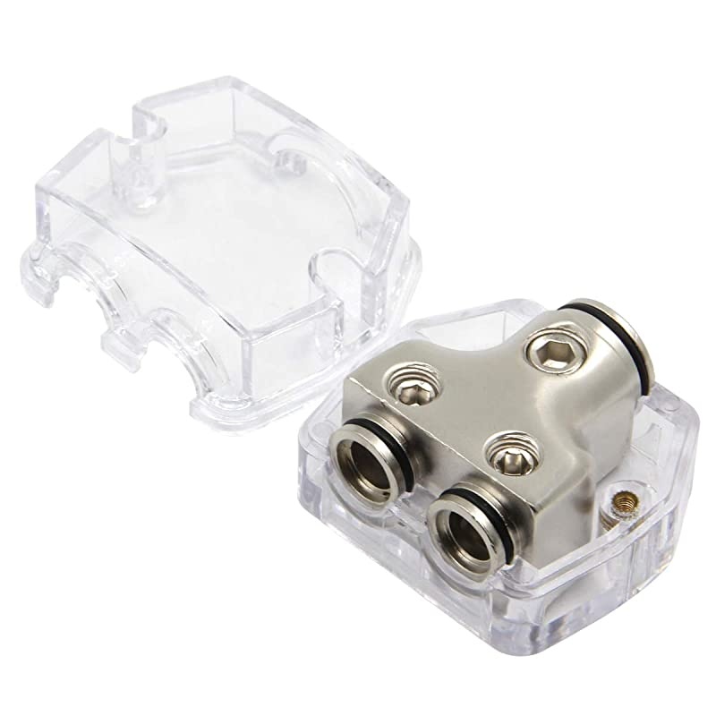 2 Way Power Distribution Block 024 AWG Gauge in 4810 Gauge Out Car Audio Stereo Amp Distribution Connecting Block for Audio Splitter 1x0GA+2x4GA