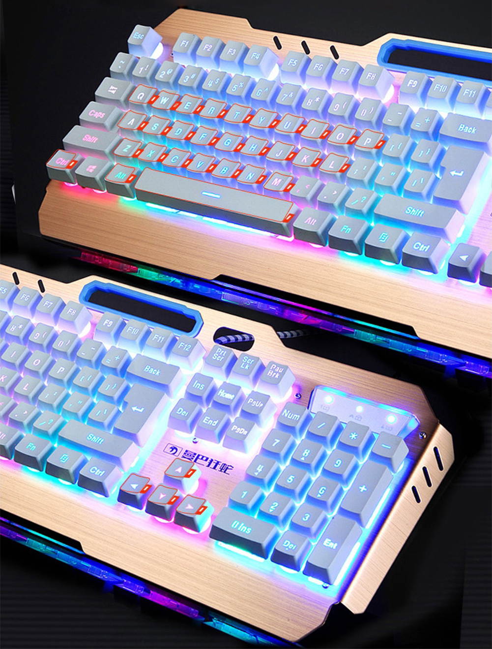 UrChoiceLtd 2017 Technology Orange Yellow LED Backlit Multimedia Ergonomic Usb Gaming Keyboard with a Phone Stand and Lighter Stand + 2000DPI Gaming Mouse + Gaming Mouse Pad For Laptop Computer