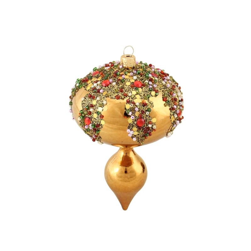 Barcana 3ct Glitter Sequin Beaded Shatterproof Christmas Finial Ornament Set 5" - Gold