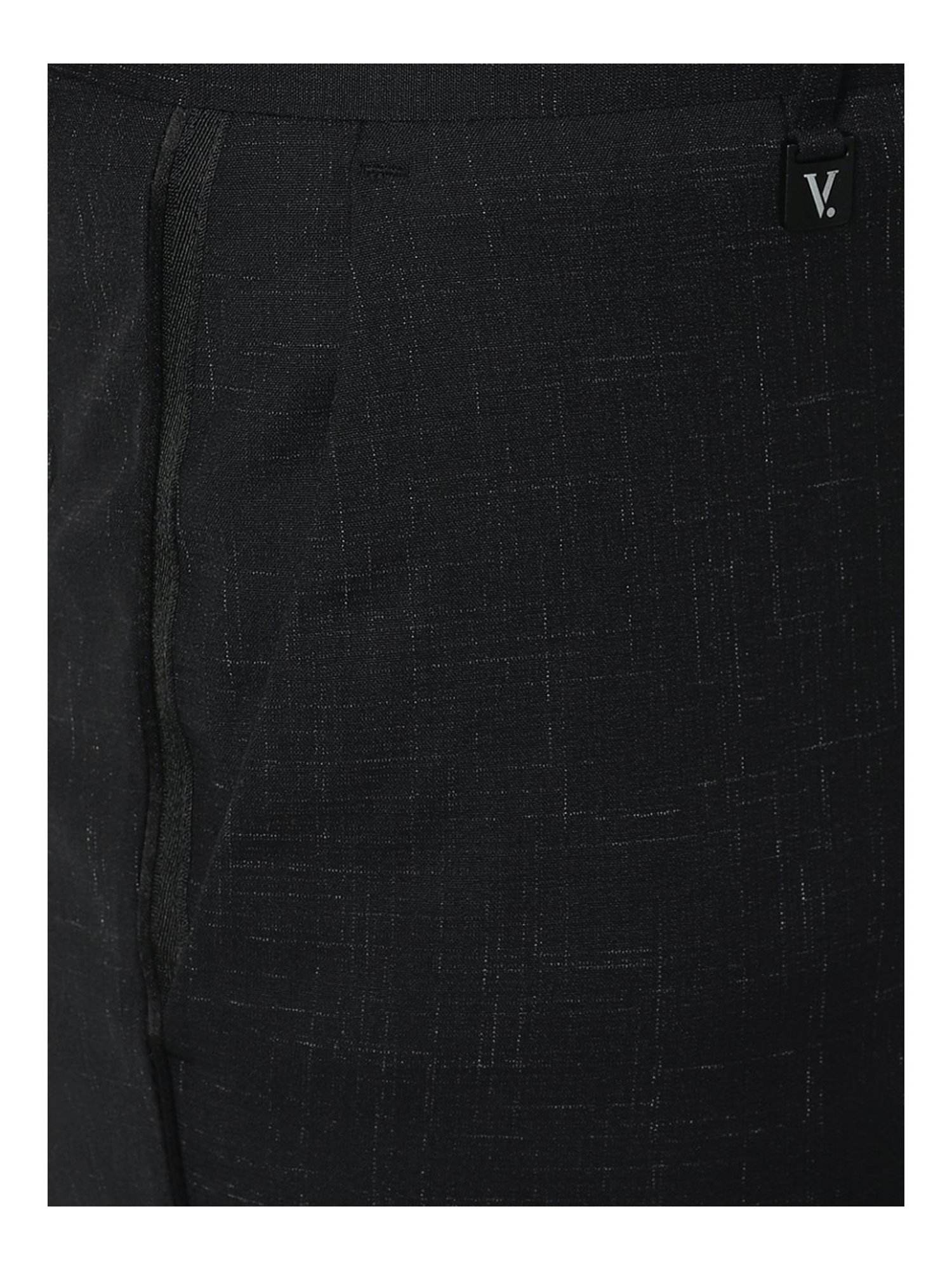 V Dot Black Skinny Fit Self Pattern Flat Front Trousers