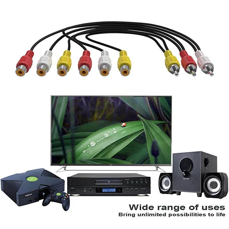 AV Cable Splitter,  3 RCA Male Plug to 6 RCA Female Jacks Composite Video Splitter Adapter Output Cables Cord