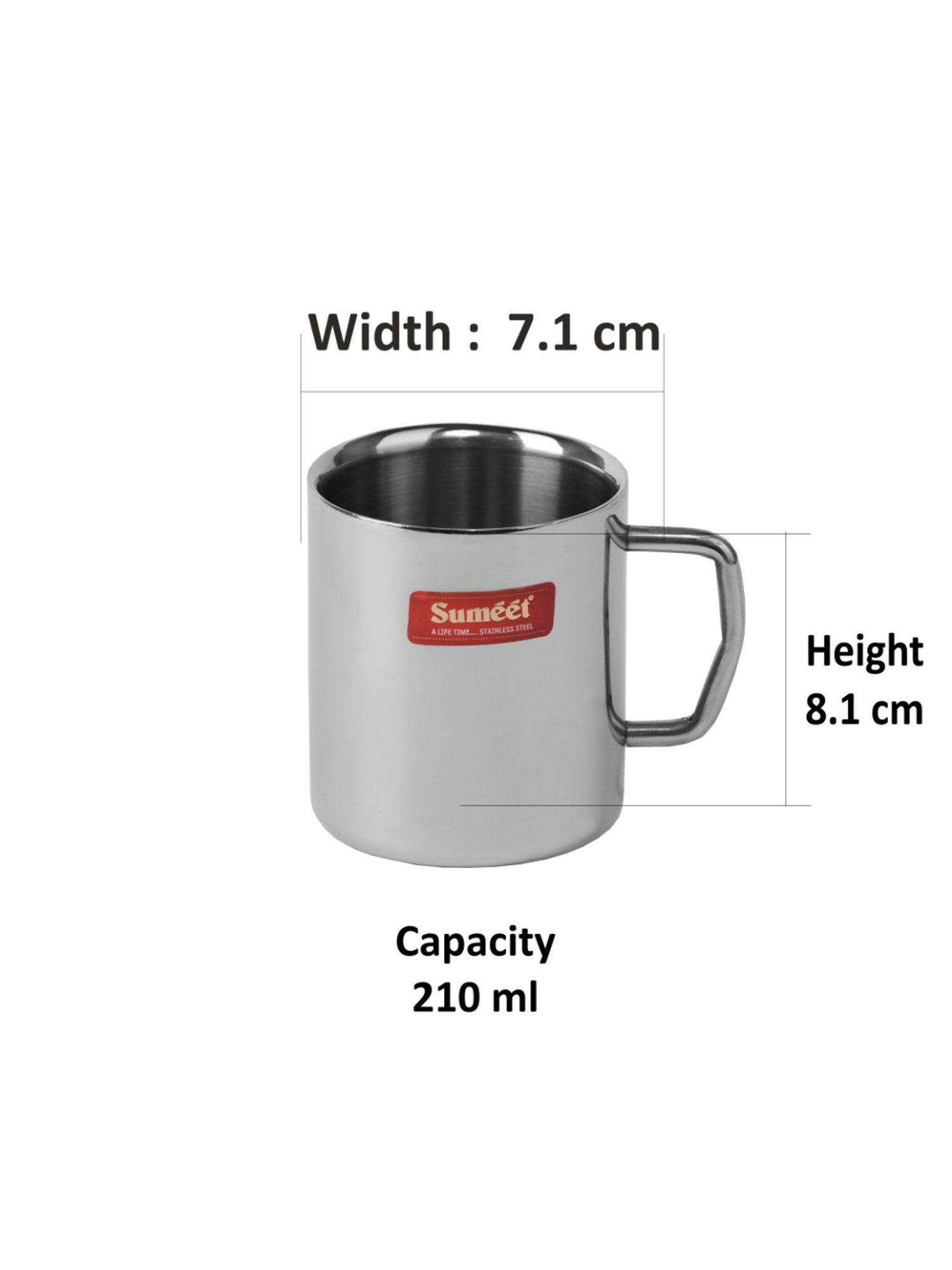 Sumeet Stainless Steel Double Wall Tea and Coffee Medium Mug set of 4Pcs (210 Ml Each)
