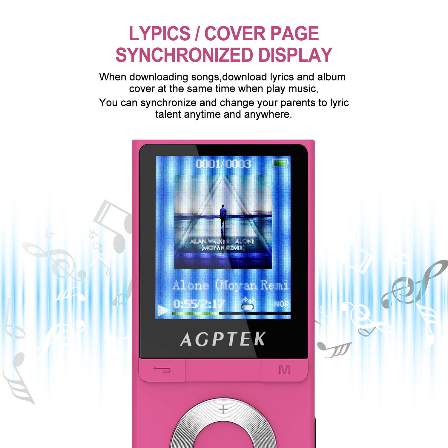 AGPTEK&reg; Portable Bluetooth MP3 Music Player with FM Lossless Support up to 64 GB