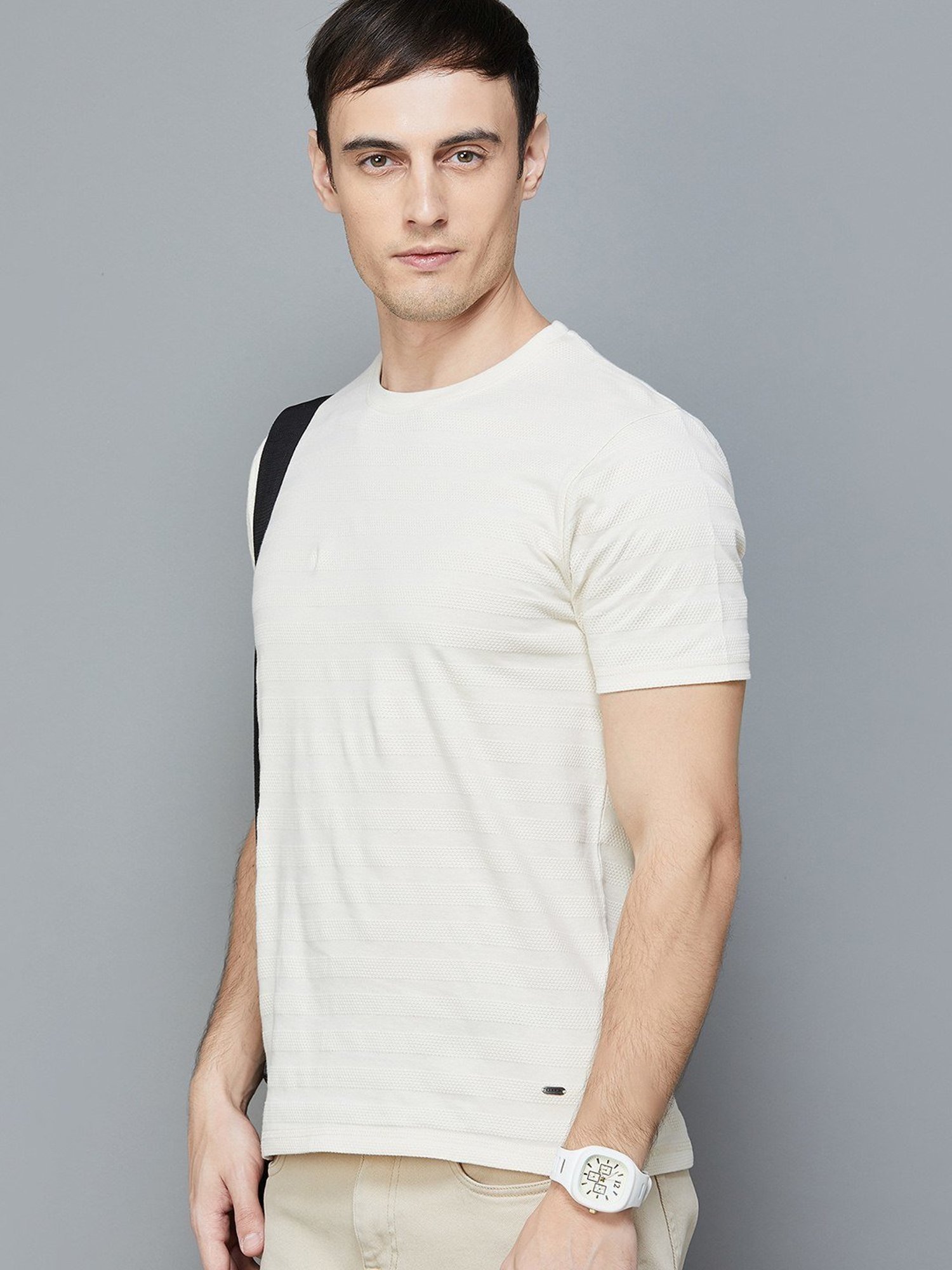 Code by Lifestyle Ecru Cotton Regular Fit Printed T-Shirt