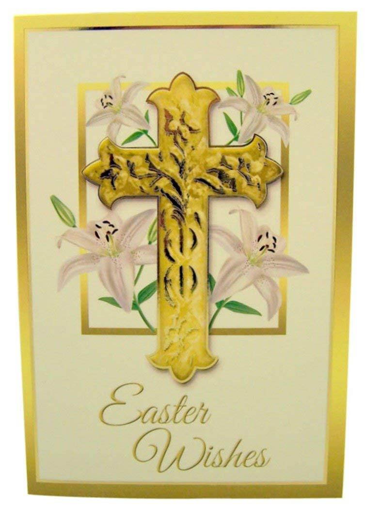 Easter Lillies with Crucifix Gold Embossed Easter Greeting Cards with Envelopes, Pack of 10