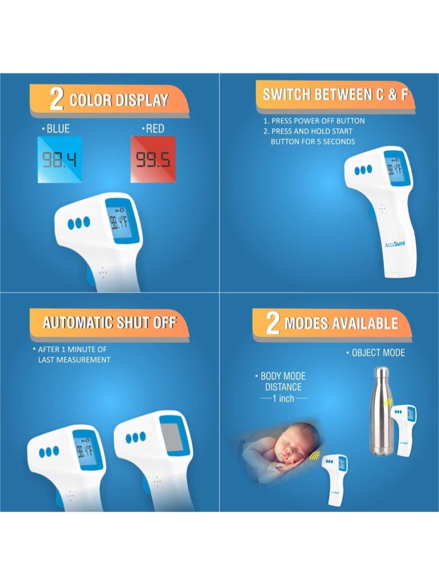 AccuSure HA-650 Non-Contact Digital Infrared Forehead Thermometer for baby & adults for fever