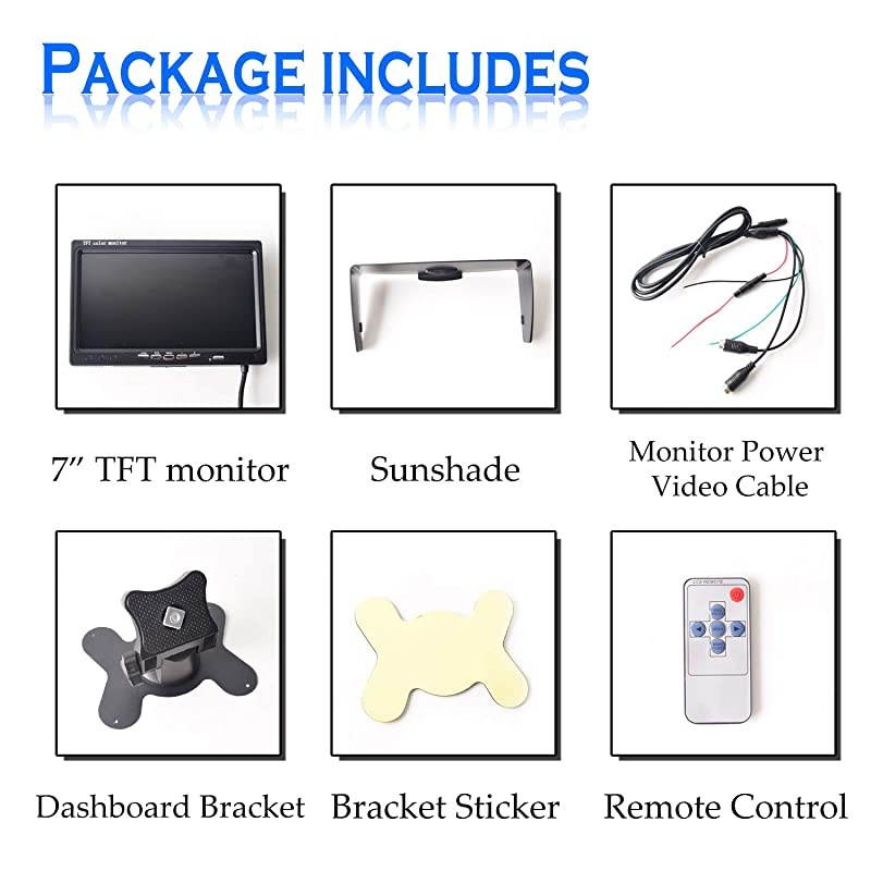 Car Monitor 4PIN Aviation Plug for Truck Trailer Bus Vans Camper Vehicle 800x480 HD 2 Inputs 12V24V Sunshade AntiGlare High Brightness