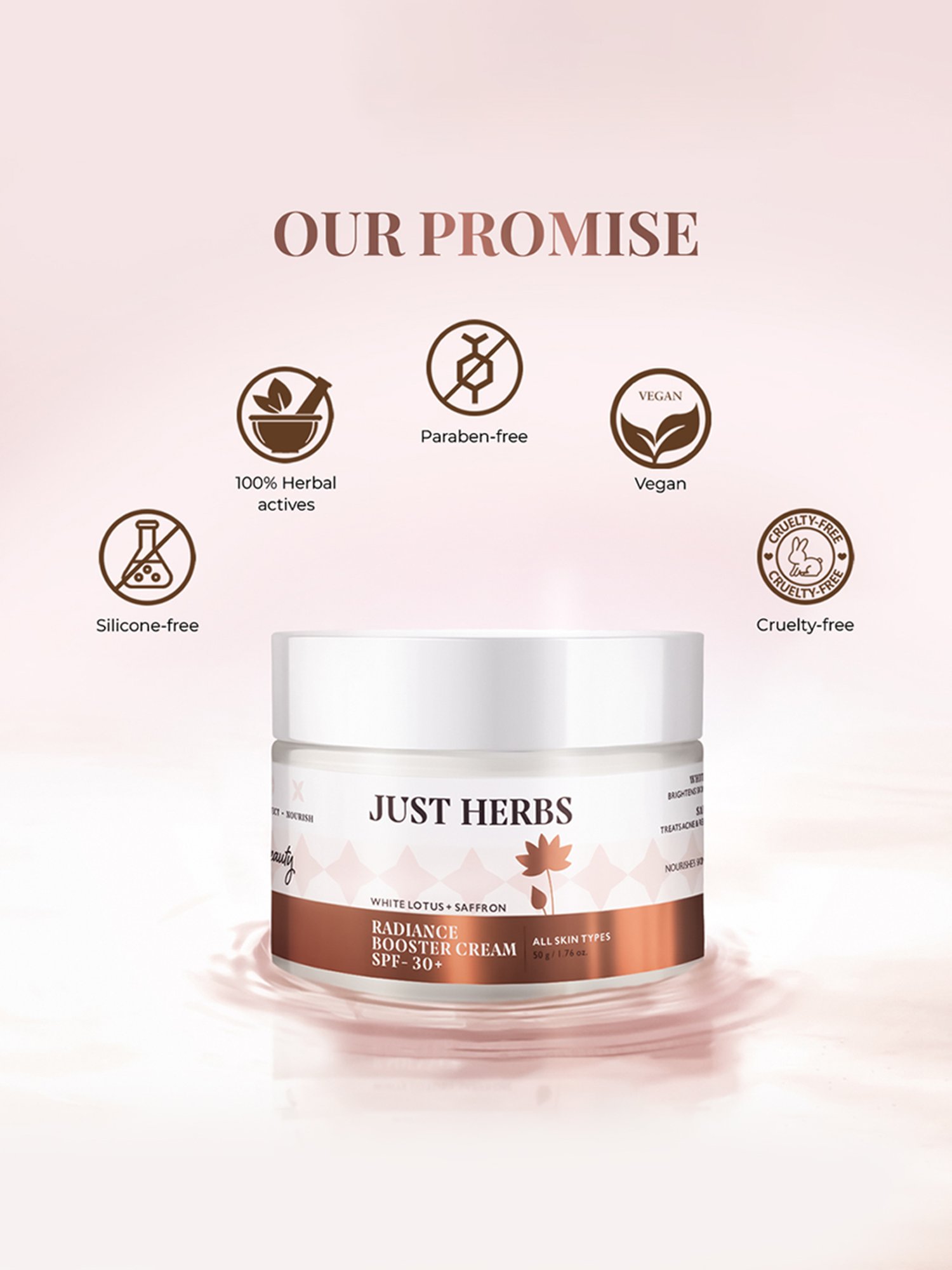 JUST HERBS White Lotus + Saffron Radiance Booster Cream with SPF-30+ - 50 gm