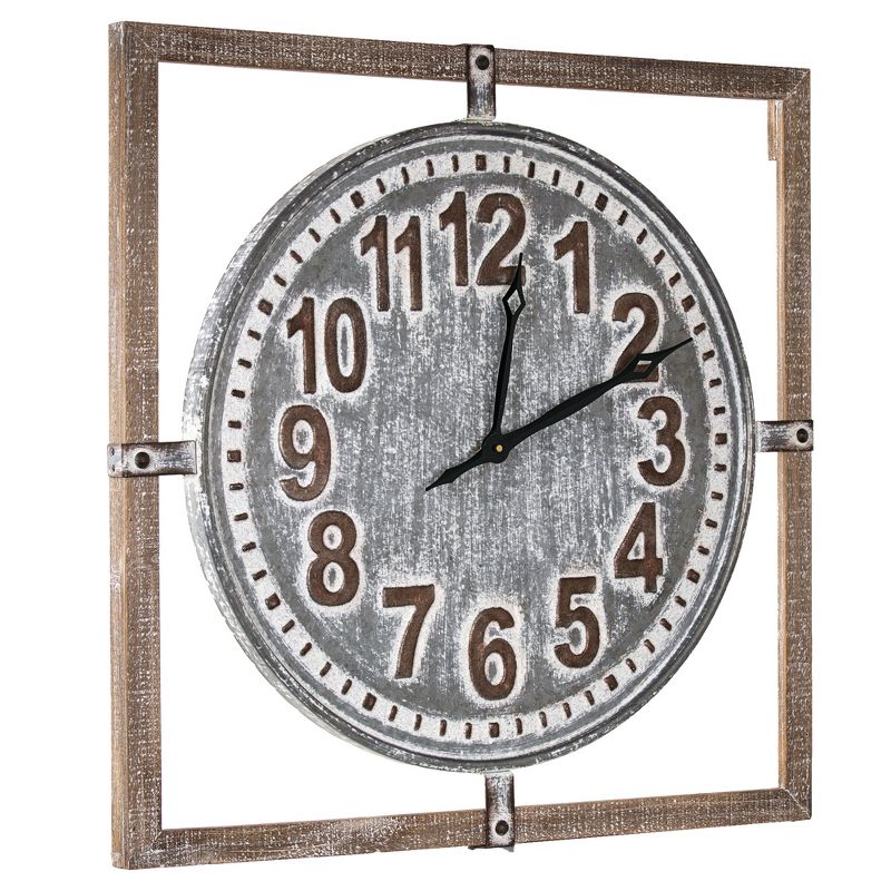 27" Wood Framed Metal Wall Clock Whitewashed Gray - American Art Decor