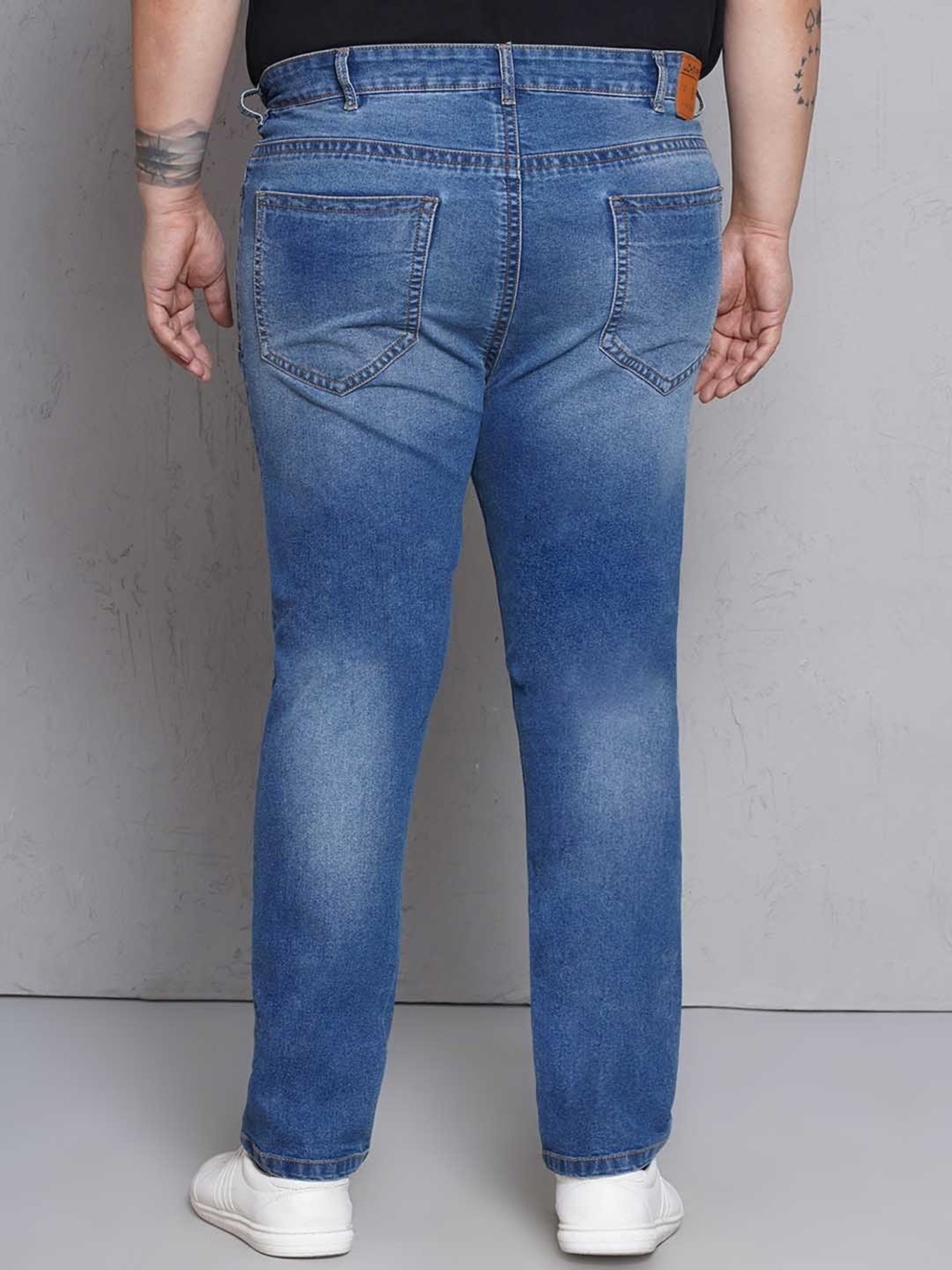 John Pride Blue Regular Fit Lightly Washed Plus Size Jeans