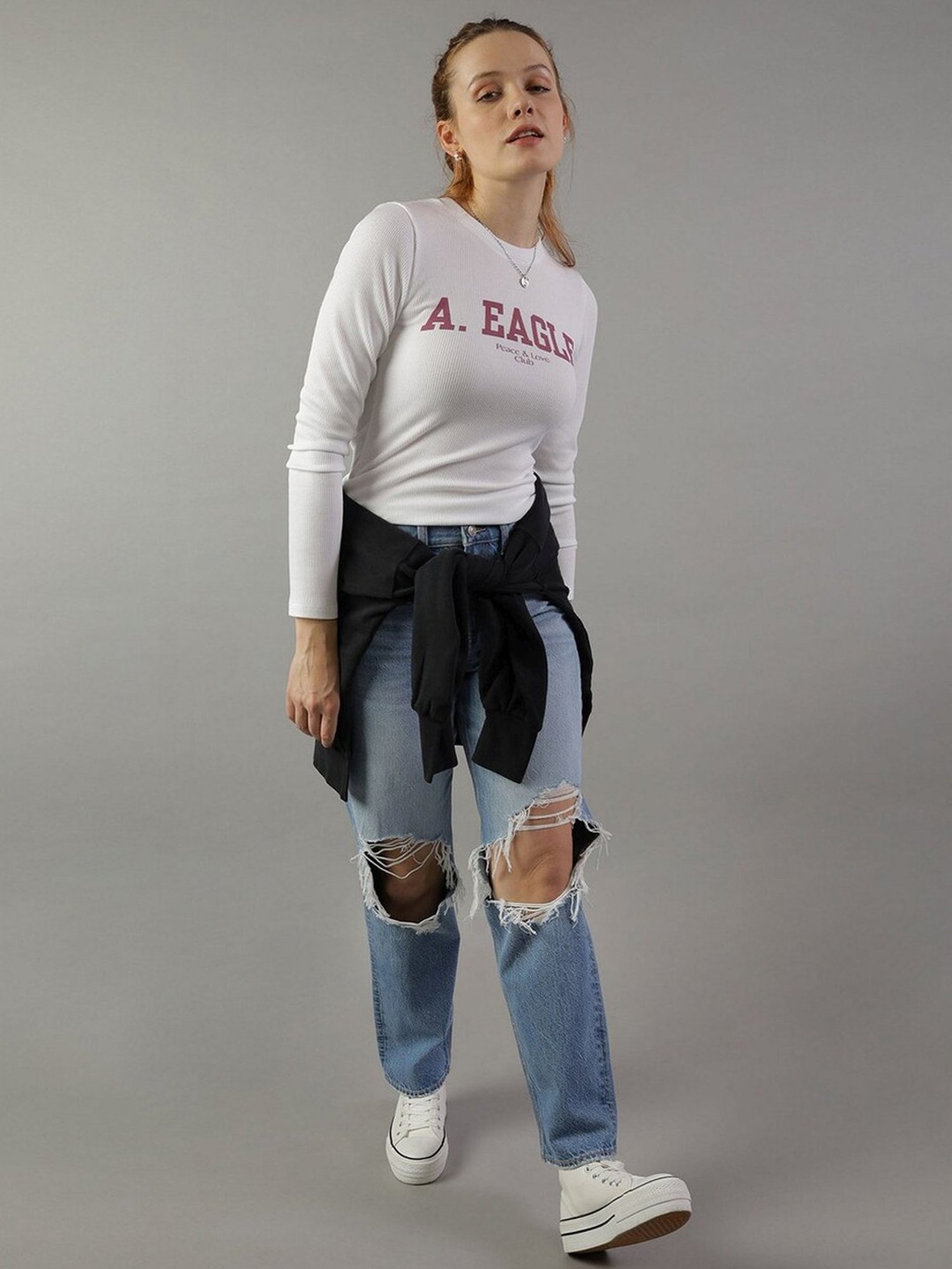 American Eagle Outfitters White Printed T-Shirt